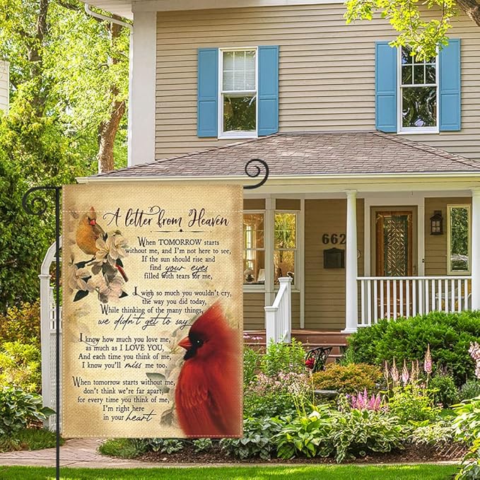 AVOIN colorlife Cardinal Memorial Garden Flag 12x18 Inch Double Sided, A Letter From Heaven Commemorate Cemetery Grave Yard Outdoor Decoration
