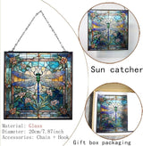 Dragonfly Stained Glass Window Hanging, 8" Stained Glass Dragonfly Sun Catcher for Windows, Suncatcher Panels for Women Christmas Thanksgiving Gift