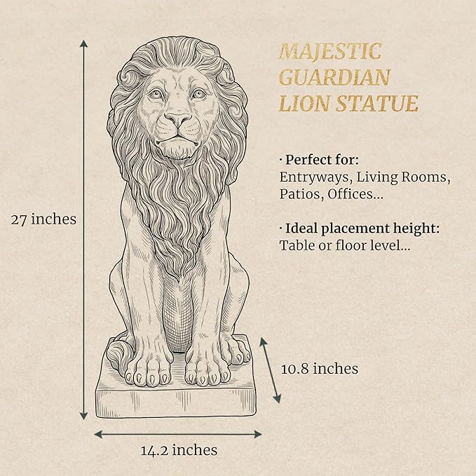 Sculptures Garden Statues, Outdoor Lion Statue 27in Tall, Magnesium Oxide Stone Composite Animal Sculpture Statue Decor for Home Decor Yard Patio Garden, White
