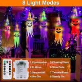 Halloween Decorations 6 Pcs Lighted Hanging Witch Hat Ghosts, 8 Modes Remote Control, 13 FT Long Halloween String Lights Holiday Decor for Indoor Outdoor Yard, Lawn, Scary Theme Party