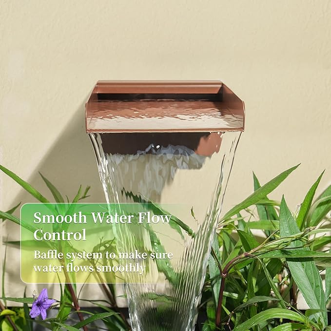 304 Stainless Steel Outdoor Garden Waterfall Spout, Water Fountain Spillway Made Exquisite Handcrafted for Landscape Decors, Patios, Pools, Courtyards, Water Walls (Brown Powder Coating)