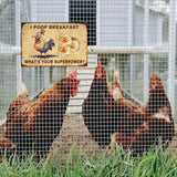 Chicken-Sign Metal-Sign Wall-Art Décor-Yard, Poop Breakfast Superpower, Farm Plaque Garden Sign Outdoor Coop Décor for Home Fence 8 X 12 Inches