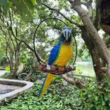 Hanging Parrot Macaw Sculpture Ring Perch Indoor/Outdoor Statue for Patio Home Garden, Medium 15 Inch Tall
