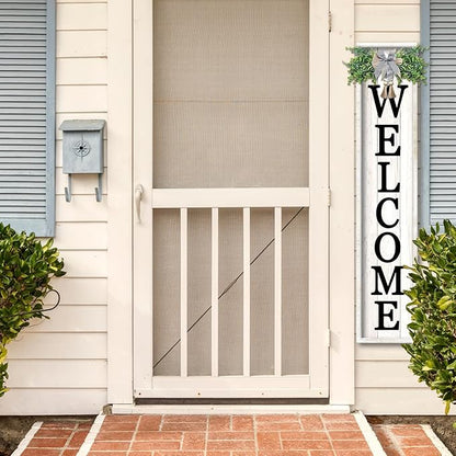 flowtorely Outdoor Welcome Sign for Front Porch Standing 45"×9" Tall Vertical Wood Frame Front Door Long Leaner farmhouse Outside Rustic Large Welcome Signs Vintage Home Decorations (White)