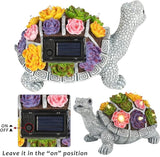 FORUP Turtle Garden Statue, Resin Turtle Figurine Garden Lawn Ornaments with Solar LED Lights for Outdoor Yard Garden Decorations, Grey