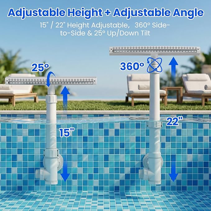 Solar Pool Fountain Waterfall: Pools Fountains for Inground and Above Ground, with 8 Color LED Lights, Newly Refined Streamlined Design, Emote Control Pool Sprayer