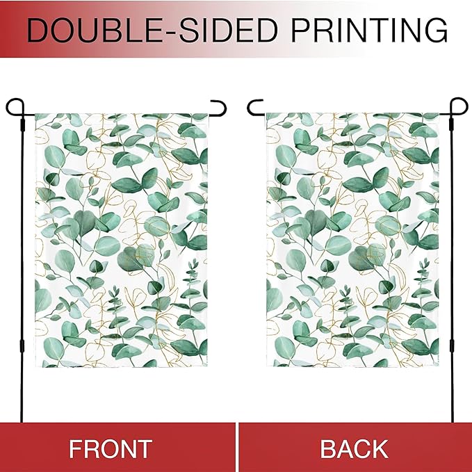 Eucalyptus Gold Branches Garden Flag Vertical Double Sided 12x18inch Small Spring Sunmer Garden Flag for Outside Farmhouse Seasonal Holiday Yard Decor