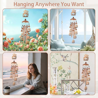 Gnome Wind Chimes for Outside, Garden Gnome Gifts for Women Men Metal Windchimes Outdoors, Floral Hat Design Home Garden Patio Yard Decor