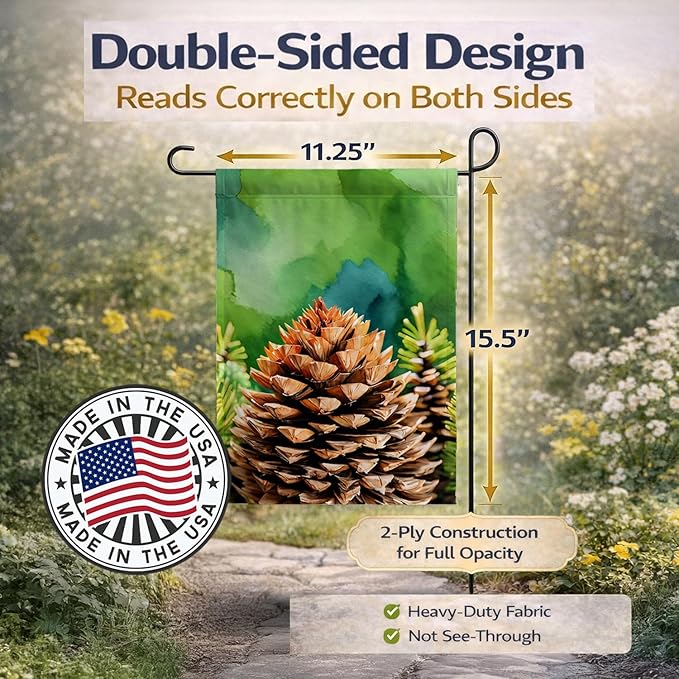 Caroline's Treasures Maine White Pine Cone and Tassels in Watercolor Garden Flag Mailbox Flag Decorative Yard Flag Banner Outside Patio Artwork Yard Flower Beds, Garden Size, Multicolor