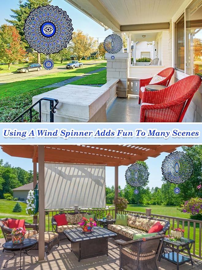 Evil Eye Wind Spinners Outdoor Garden Decor for Outside - 12 Inch 3D Stainless Steel Metal Wind Spinners - Evil Eye Gardening Gifts for Women, Yard Decorations Outdoor Hanging Decor