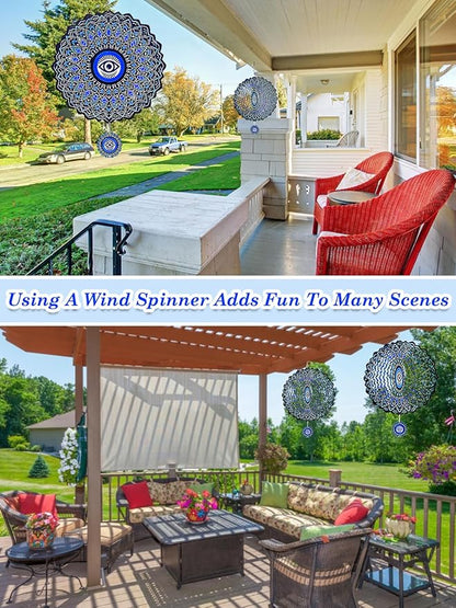 Evil Eye Wind Spinners Outdoor Garden Decor for Outside - 12 Inch 3D Stainless Steel Metal Wind Spinners - Evil Eye Gardening Gifts for Women, Yard Decorations Outdoor Hanging Decor