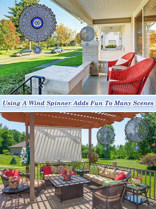 Evil Eye Wind Spinners Outdoor Garden Decor for Outside - 12 Inch 3D Stainless Steel Metal Wind Spinners - Evil Eye Gardening Gifts for Women, Yard Decorations Outdoor Hanging Decor