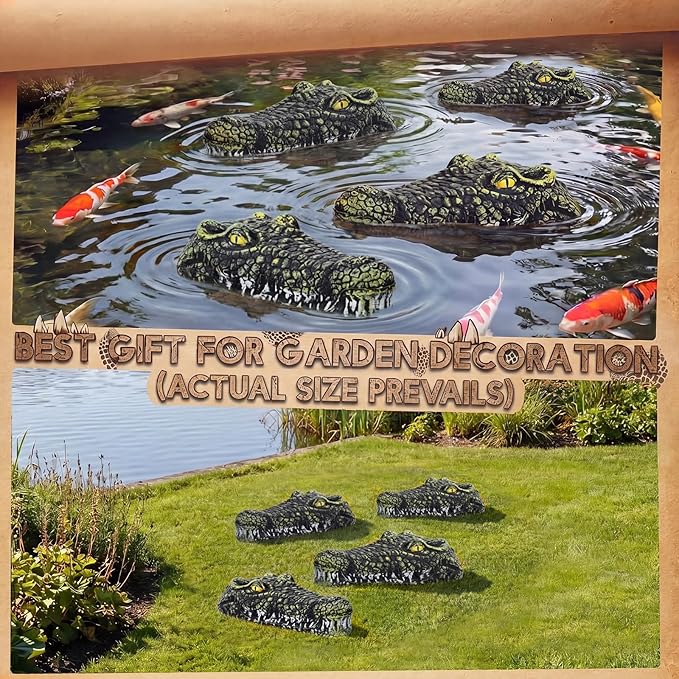 4 Pack Floating Alligator Head Decoy, Outdoor Pools Float Fake Alligator Head, 7.5 Inch Pond Accessories Floating Crocodile Duck Deterrents Outdoor Garden Decoration