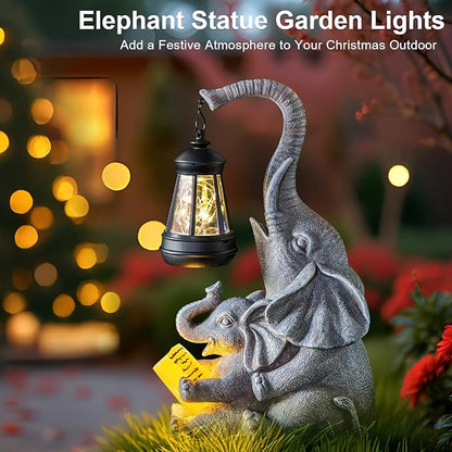 ZQQLITE Solar Elephant Statue LED Lights Garden Decoration, Outdoor Statue Lights Patio Art Lawn Porch Deck Balcony Decoration - Birthday, Options for Mom, Lady Lover