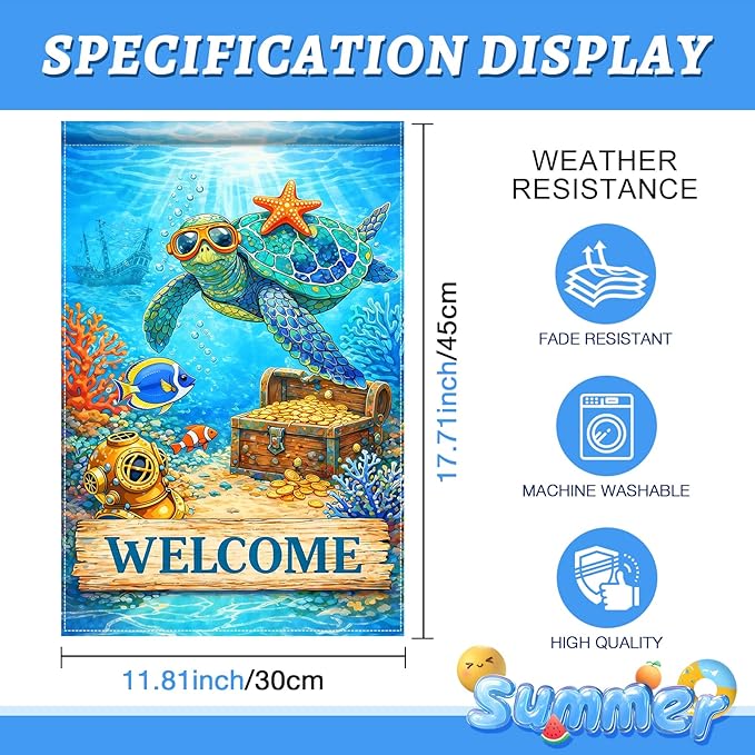 BlissYard Ocean Sea Turtle Welcome Garden Flag 12x18 Double Sided Vertical Outdoor Coastal Decor Underwater Coral Reef Yard Garden Lawn Patio Nautical Summer Banner