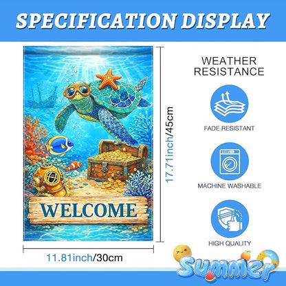 BlissYard Ocean Sea Turtle Welcome Garden Flag 12x18 Double Sided Vertical Outdoor Coastal Decor Underwater Coral Reef Yard Garden Lawn Patio Nautical Summer Banner