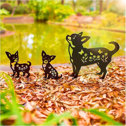 Dog Metal Decorative Garden Stakes Chihuahua Dog Gifts for Women Men Mom Birthday Gifts Silhouette Statues for Garden Decor, Yard Art, Patio, Outside, Lawn Ornaments, Outdoor Decorations