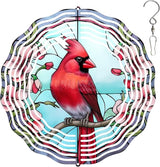 3D Cardinal Wind Spinner 3D Bird Spinners with Flower for Yard and Garden 3D Stainless Steel Cardinal Spinner with Unique Visual Effect Perfect Garden Decoration and Gift 10Inch
