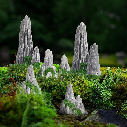NUOBESTY 8pcs Mini Rockery Statue Resin Bonsai Landscaping Rockery Decor Desktop Micro Landscape Ornament for Garden Terrarium Decoration