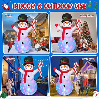 8 FT Tall Christmas Inflatables Outdoor Decorations Blow Up Snowman Inflatable Candy Cane, Build-in Rotating Colorful LEDs Xmas Snow Man Blowups Yard Decoration for Party Holiday Indoor Lawn Garden