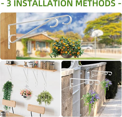 Plant Hangers Outdoor，2 Pack 15.4 Inch Hanging Plant Hooks,Heavy Duty Wall Plant Hanger,Plant Hanger Bracket for Bird Feeders, Planters, Lanterns, Wind Chimes, Wihte