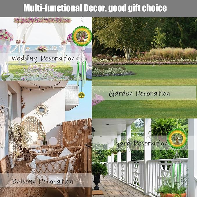 Wind Chimes with Tree of Life 3D display Wind Spinner for Outside Garden Patio Yard Decor, Metal Decorative Windchime Outdoor Hanging Gift for Mom Women Grandma Wife, for Christmas, Birthday