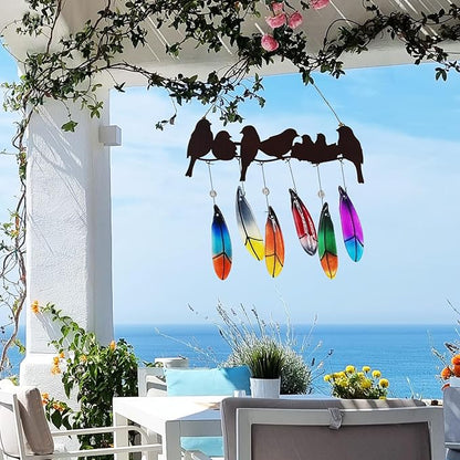 Glass Wind Chime for Outside Metal Bird Yard Art Colored Glass Memorial Wind Chimes for Mom Loved One Gifts