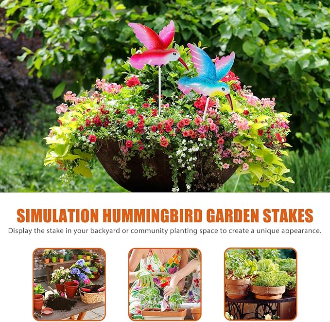 Toddmomy Hummingbird Garden Stakes Iron Floral Picks Set 3.15 Inch Metal Bird Yard Art for Outdoor Patio Lawn Decorative Plant Accessories