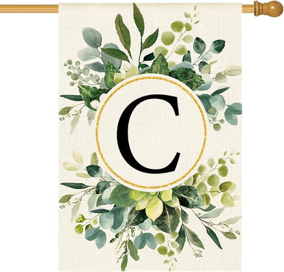 AVOIN colorlife Monogram Letter C Floral House Flag 28x40 Inch Double Sided Outside, Family Last Name Initial Yard Outdoor Decoration