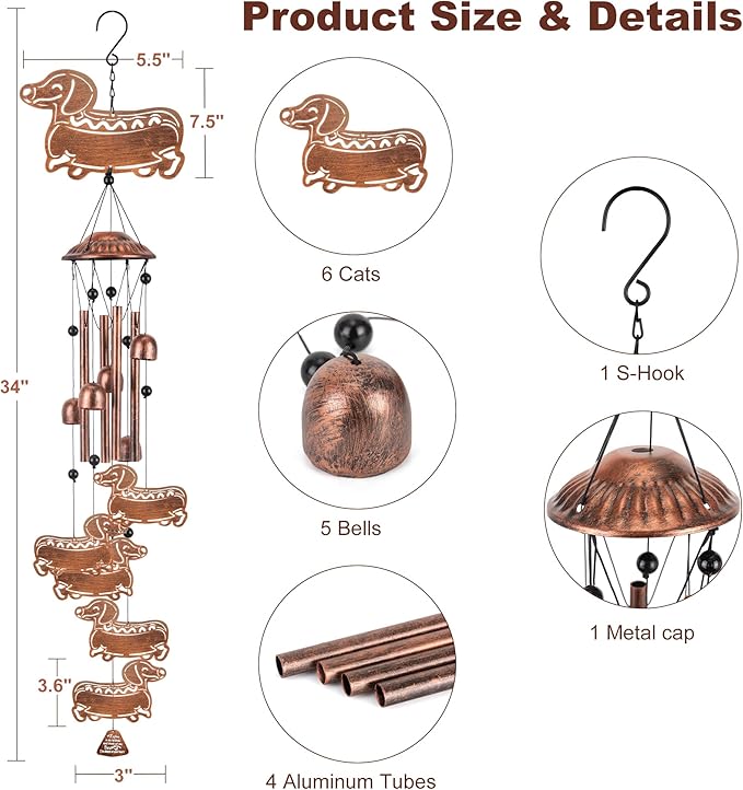 Outdoor Wind Chimes Dachshund Sasquatch Gifts Metal Windchimes for Men/Women/Memorial Gift Metal WindChimes for Outside/Indoors, Home, Lawn, Porch, Patio, Garden Decor