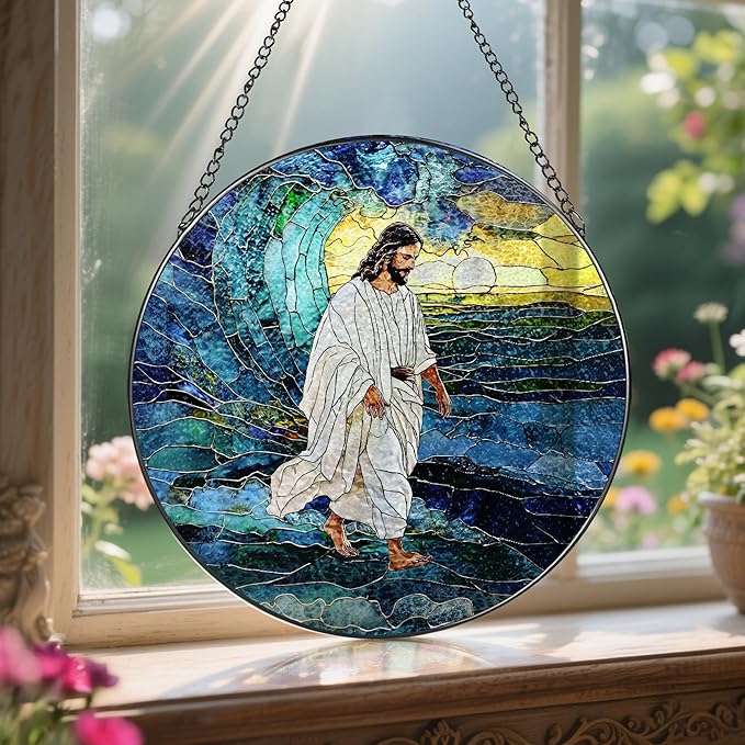 8-Inch Jesus Christian Suncatcher Ornament, Stained Glass Window Hanging, Religious Ornament, God Jesus Home Decor, Faith Window Decor — Gift for Christmas & Holidays, Christian Gifts, Religious Gifts