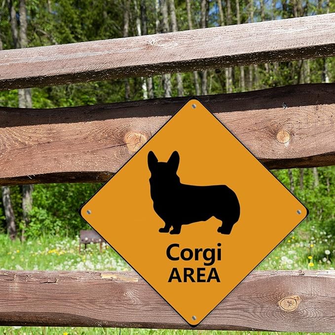 Warning Corgi Area Metal Tin Sign Corgi Dog Caution Crossing Xing Street Sign Yellow Diamond Shape Funny Metal Sign For Indoor Outdoor Highway12x12in
