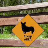 Warning Corgi Area Metal Tin Sign Corgi Dog Caution Crossing Xing Street Sign Yellow Diamond Shape Funny Metal Sign For Indoor Outdoor Highway12x12in