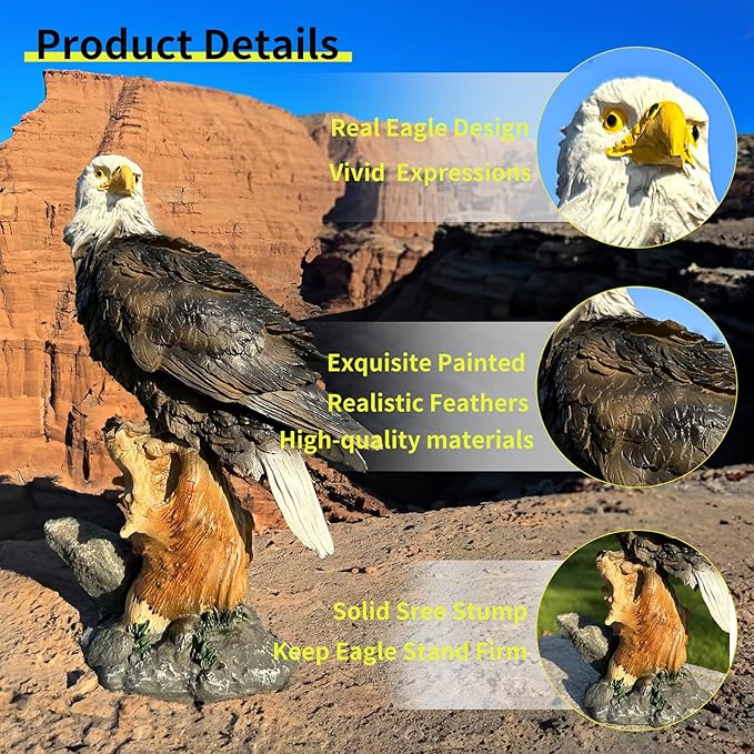 Teaeeno Majestic Eagle Decor Statue,Eagle Yard Decor Sculpture,Animal Statue Indoor/Outdoor Desk Decor for Home,Animal Figurine Ornament,Art for Desk,Garden Lawn Ornament,Perfect for Room,Office Table