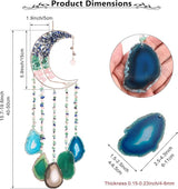 Yoption Lapis Lazuli Moon Tree of Life Agate Slice Wind Chime, Handmade Healing Crystal Stone Wind Chime for Home Wall Garden Decorative Ornament, Unique Gift
