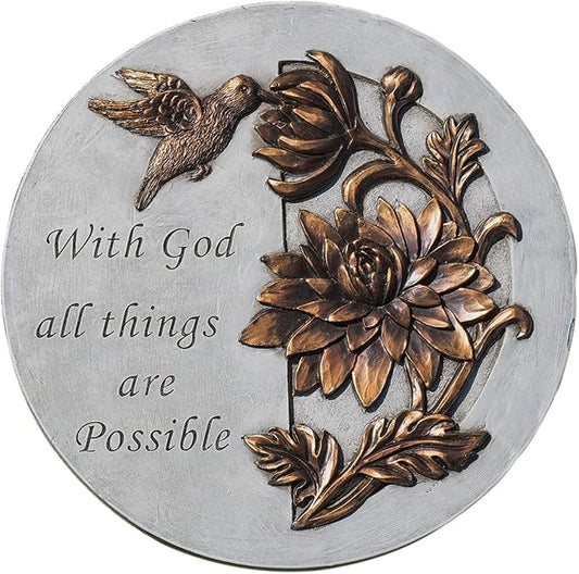 Garden at Home with God All Things Bronze Tone 9 x 9 Resin Stone Outdoor Decorative Stone