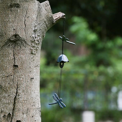 Japanese Wind Chime Cast-Iron Outdoor Ornament for Garden, Patio & Balcony, Hanging Metal Wind-Bell Decoration Gift, Blessing Pendant Windchimes, Blue Dragonflies