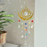 Bohemian Garden Crystal Suncatcher, Crystal Prism Suncatcher, Rainbow Maker, Hanging Crystals for Window, Garden Decoration (Evil Eye)
