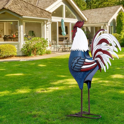 Backyard Expressions Rooster Décor Garden Statue - Chicken Yard Art Sculpture Outdoor - 63 Inch (Patriotic)