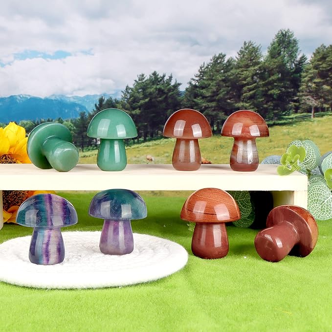 Mini Mushrooms Crystal Mushroom Sculpture Decor Mini Mushroom Gifts Cute Home Decor Living Room Decorations Fairy Garden Accessories 2Pcs 1.7" Green Aventurine