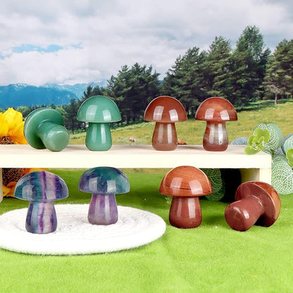 2Pcs 1.7" Red Banded Carnelian Agate Crystal Mushroom Sculpture Decor Mini Mushroom Gifts Cute Home Decor Living Room Decorations Fairy Garden Accessories