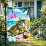 BlissYard Hello Summer Sea Turtle Garden Flag 12x18 Double Sided Vertical Outdoor Decor Beach Ocean Tropical Yard Garden Lawn Patio Welcome Banner