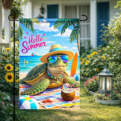 BlissYard Hello Summer Sea Turtle Garden Flag 12x18 Double Sided Vertical Outdoor Decor Beach Ocean Tropical Yard Garden Lawn Patio Welcome Banner