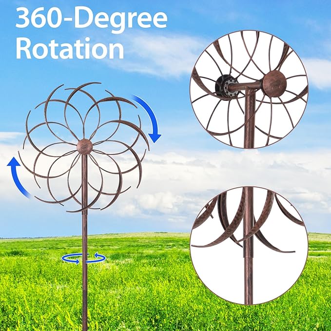 JAXPETY Metal Windmill, Outdoor Wind Spinner for Yard, Lawn and Garden, Bronze