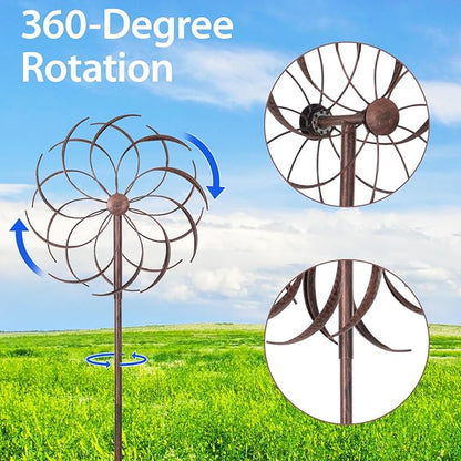 JAXPETY Metal Windmill, Outdoor Wind Spinner for Yard, Lawn and Garden, Bronze