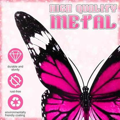 1 Pcs Spring Metal Butterfly Garden Stakes Decor 16.5 Inch Decorative Pink Purple Butterfly Yard Stake Outdoor Insect Decor Metal Garden Art Ornaments for Patio Porch Lawn Backyard