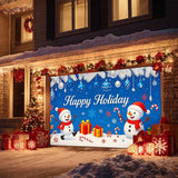 HOMETITUTE Winter Garage Door Banner 13x6ft Happy Holiday Snowmen Winters Scene Backdrop Banners for Outside Indoor Winter Door Cover Garage Wall Covering for Party Garages Decorations