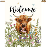 Floral Highland Cow Garden Flag Spring Summer House Flags 28x40 Double Sided Flower Funny Farmhouse Yard Flags for Outside Large Farm Outdoor Welcome Flags