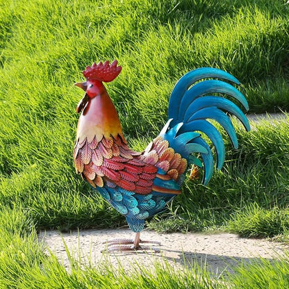 Kircust Metal Rooster Garden Ornament, Multi-Color Outdoor Yard Art Chicken Statue for Home Patio Lawn Backyard Farmhouse Kitchen