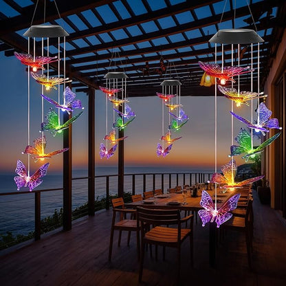 Colorful Solar Butterfly Wind Chimes for Outside Birthday Gifts for Mom Women Changing Waterproof Lights LED Wind Chime Outdoor Decor for Garden Lawn Patio Yard